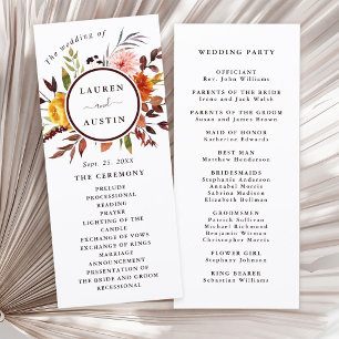 Autumn Garden Marsala Watercolor Wedding Programme