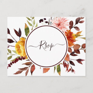 Autumn Garden Marsala Watercolor Wedding RSVP Postcard