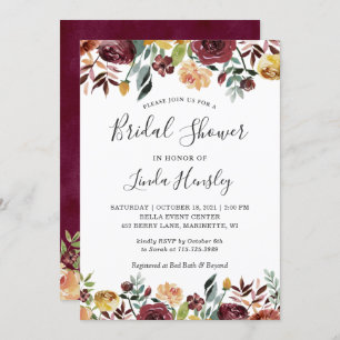 Autumn Garden Red Orange Floral Fall Bridal Shower Invitation