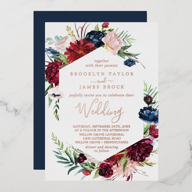 Autumn Garden | Rose Gold Foil All In One Wedding (Front/Back)