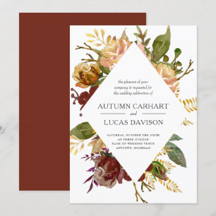 Autumn Garden Rustic Floral Diamond Wedding Invitation