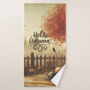Autumn garden & scarecrow bath towel
