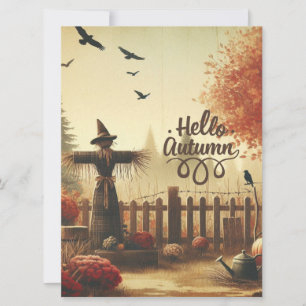 Autumn garden & scarecrow holiday card