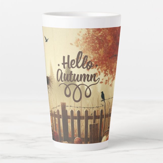 Autumn garden & scarecrow  latte mug (Front)