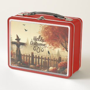 Autumn garden & scarecrow  metal lunch box
