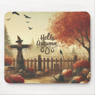 Autumn garden & scarecrow  mouse mat
