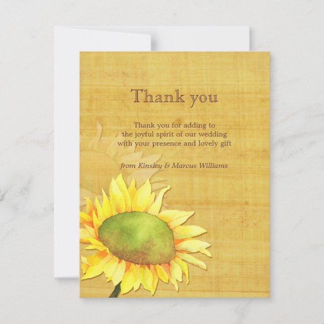 Autumn Garden Sunflower Wedding Thank You Card (Front)