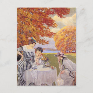 Autumn Garden Tea Party Vintage Art  Postcard