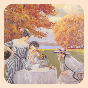 Autumn Garden Tea Party Vintage Art  Square Sticker