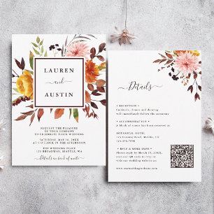 Autumn Garden Watercolor Wedding All in One Invitation