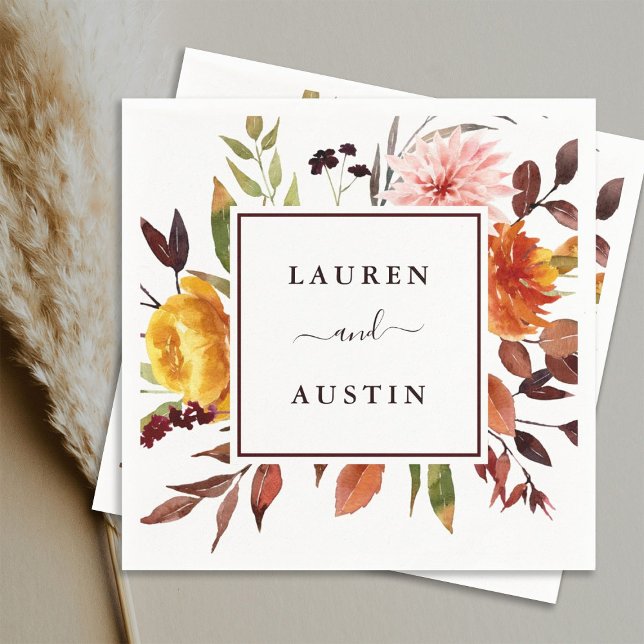 Autumn Garden Watercolor Wedding Personalised Napkin (Creator Uploaded)