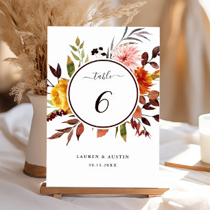 Autumn Garden Watercolor Wedding  Table Number