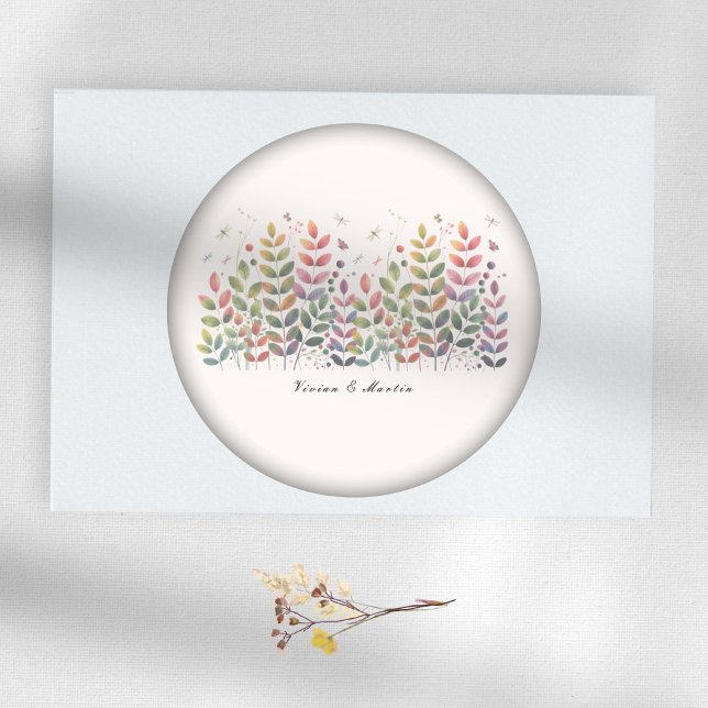Autumn Garden With Dragonflies Wedding Classic Round Sticker (Creator Uploaded)