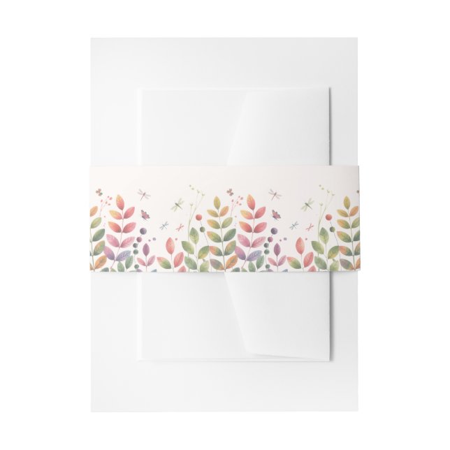Autumn Garden With Dragonflies Wedding Invitation Belly Band (Front Example)