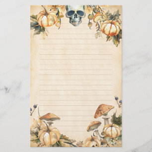 Autumn Garden with Skull and Pumpkins Lined Stationery