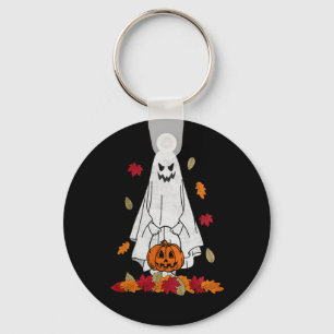 Autumn Ghost With Pumpkin Halloween Fall Leaves Tr Key Ring