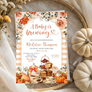 Autumn Gingham Pumpkin Baby Shower Tea Party Invitation