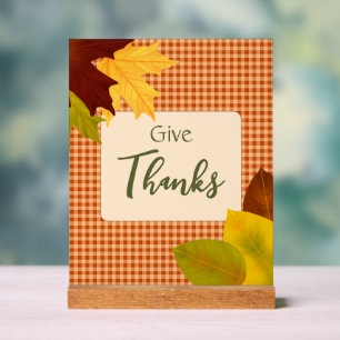 Autumn Gingham Thanksgiving Acrylic Sign