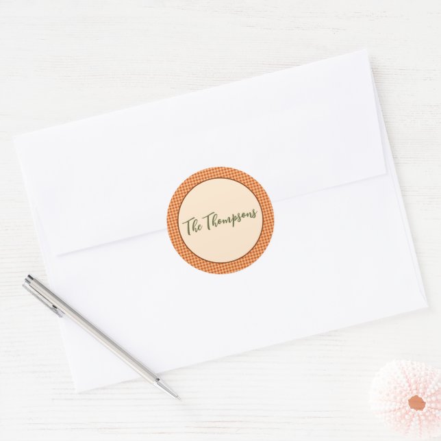 Autumn Gingham Thanksgiving Classic Round Sticker (Envelope)