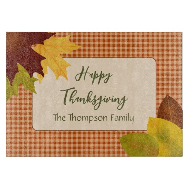 Autumn Gingham Thanksgiving Cutting Board (Front)