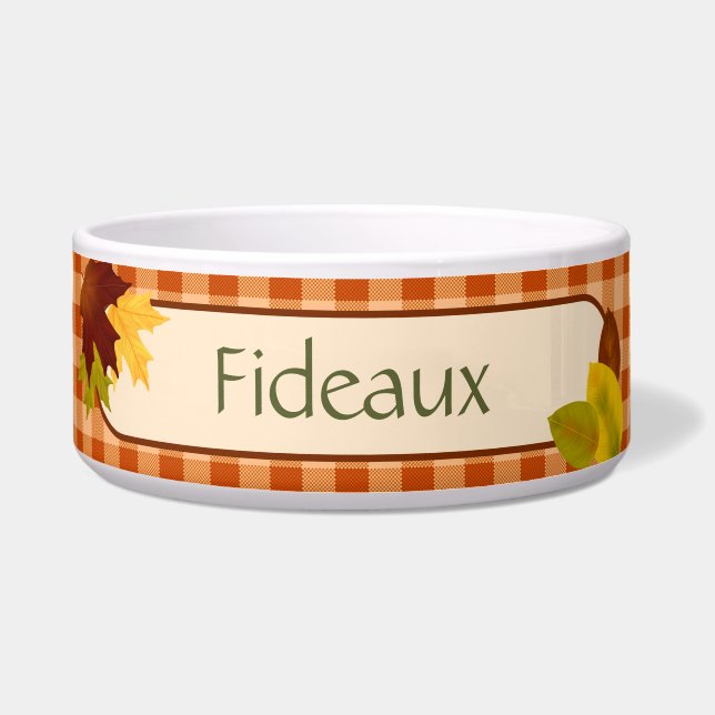 Autumn Gingham Thanksgiving Dog Bowl (Front)