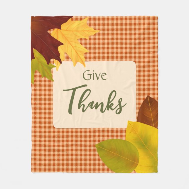 Autumn Gingham Thanksgiving Fleece Blanket (Front)
