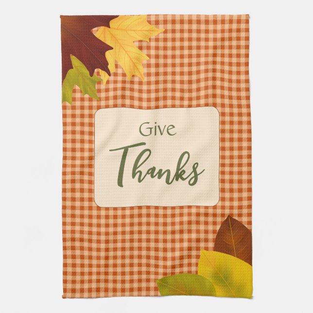 Autumn Gingham Thanksgiving Kitchen Towel (Vertical)