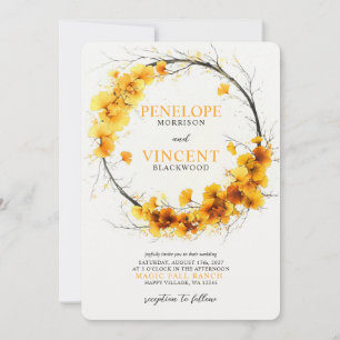 Autumn Ginkgo Biloba Wreath Wedding Invitation