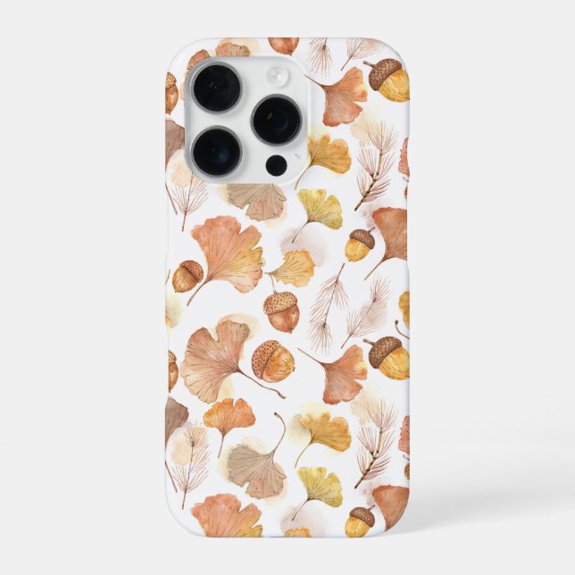 Autumn Ginkgo Leaf & Acorn Botanical Scatter iPhone Case (Back)