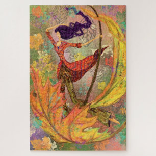 Autumn Girl Leaves Fantasy Jigsaw Puzzle Painting