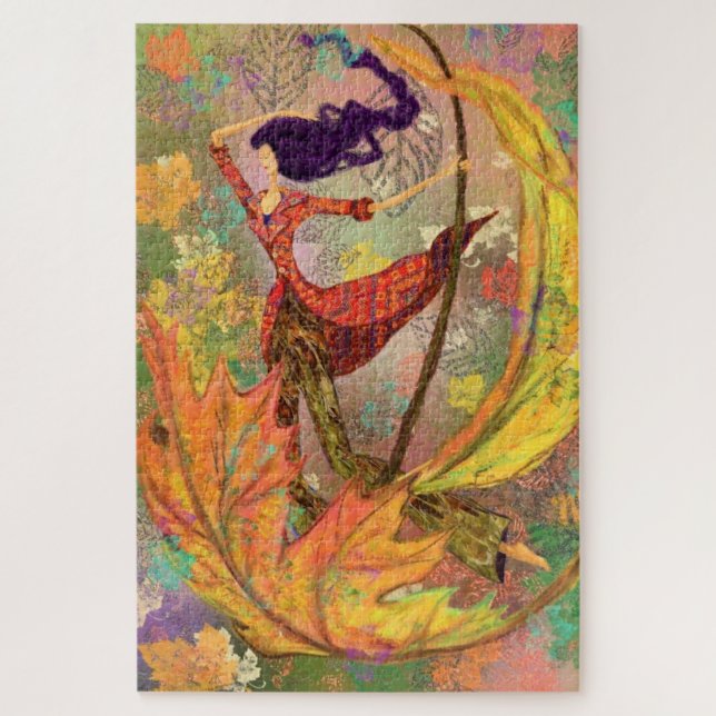  Autumn Girl Leaves Fantasy Jigsaw Puzzle Painting (Vertical)