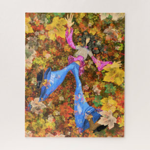 Autumn Girl Leaves Puzzle Painting