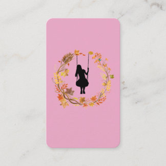 Autumn Girl on Swing Graphic T-Shirt - Fall Leaf Business Card