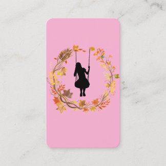 Autumn Girl on Swing Graphic T-Shirt - Fall Leaf Business Card