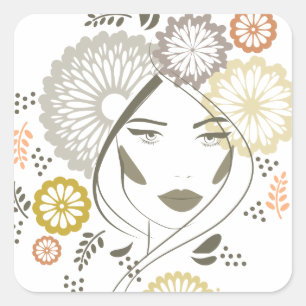 Autumn girl portrait square sticker