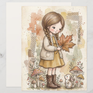 Autumn Girl with Maple Leaves Art Fall Scrapbook