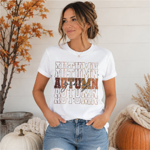 Autumn Girly Repeating Varsity Typography T-Shirt