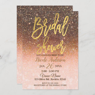 Autumn Glitter Sparkle Gold Foil Bridal Shower Invitation