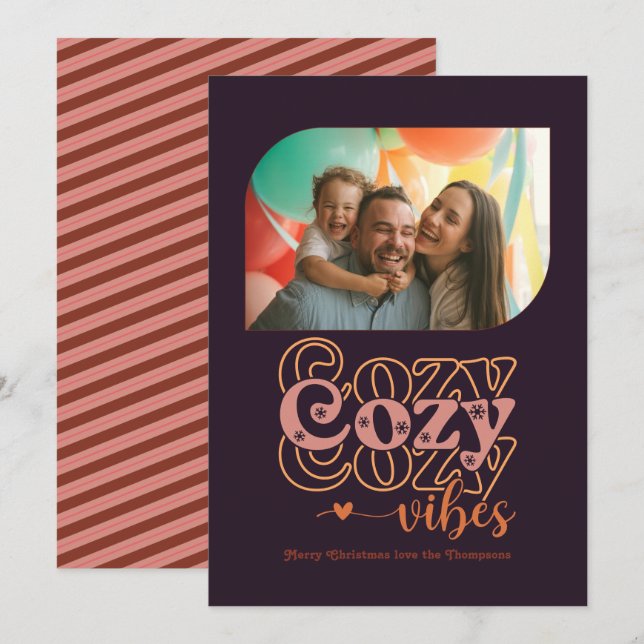 Autumn Glow Cosy Vibes Only Christmas Photo Holiday Card (Front/Back)