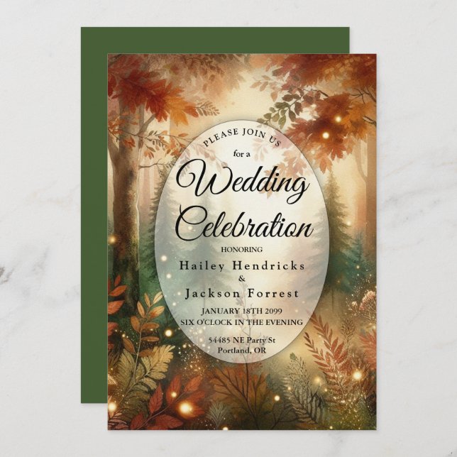 Autumn Glow in the Enchanted Forest Wedding Invitation (Front/Back)