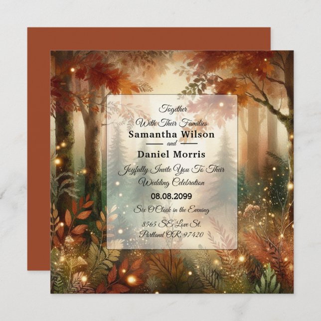 Autumn Glow in the Enchanted Forest Wedding Invitation (Front/Back)