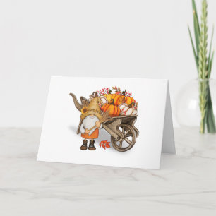 Autumn Gnome and Country Pumpkin Harvest Wagon Card