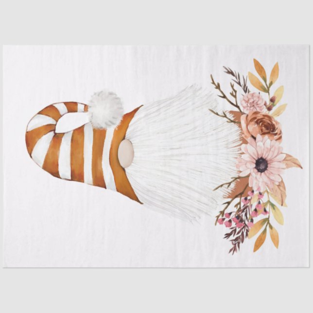 Autumn Gnome and Floral Decoupage  Tissue Paper (Front)