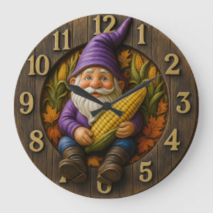 Autumn Gnome Clock with Corn and Leaves