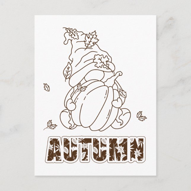 Autumn Gnome & Pumpkin Colouring Activity Postcard (Front)