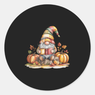Autumn Gnome Reading Book With Pumpkins Fall Tank Classic Round Sticker
