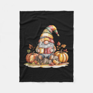 Autumn Gnome Reading Book With Pumpkins Fall Tank Fleece Blanket