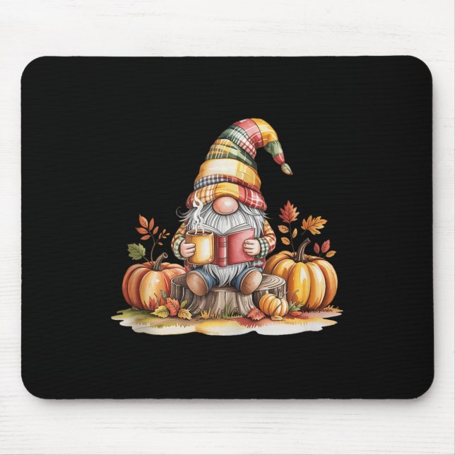 Autumn Gnome Reading Book With Pumpkins Fall Tank  Mouse Mat (Front)