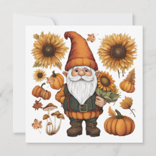Autumn Gnome with Pumpkins and Sunflowers  Holiday Card