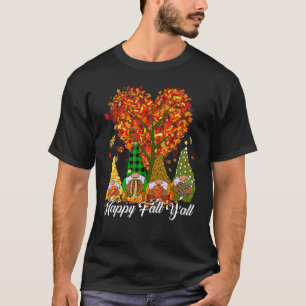 Autumn Gnomes Happy Fall Y'all Gnome Leopard Pumpk T-Shirt